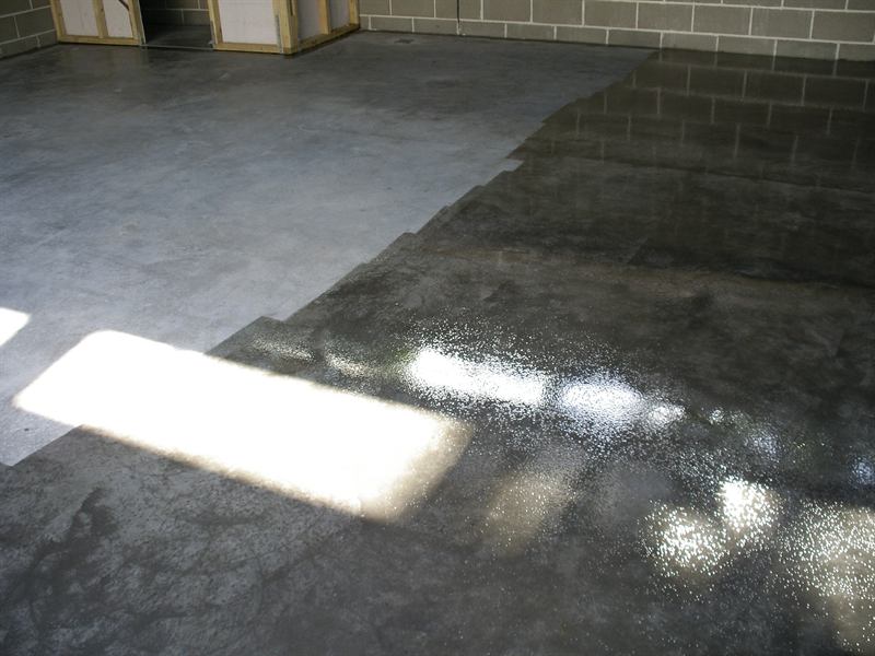 Concrete floor partway through sealing