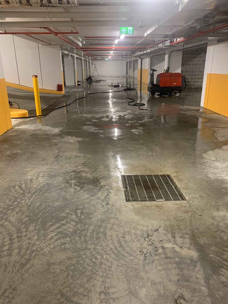 Power-scrubbed basement carpark